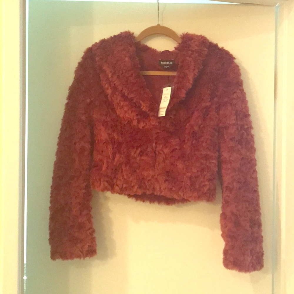 Bebe faux fur jacket with shawl collar size small